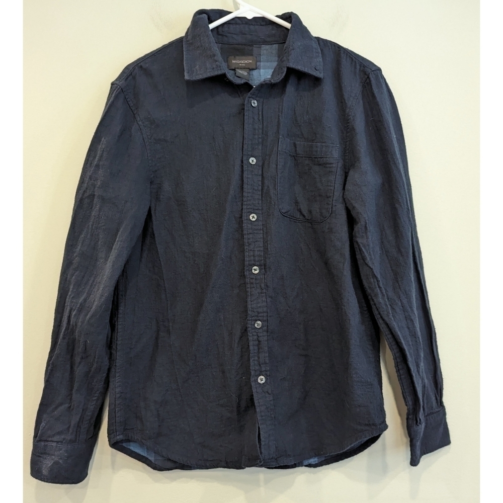 Magaschoni Blue 100% Brushed Cotton Long Sleeve Button Down Shirt Size Small